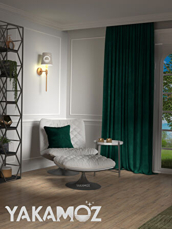 Yakamoz Kadife Görünüm Zümrüt Yeşili Ada Fon Perde Ekstraforlu Velvet Touch Serisi