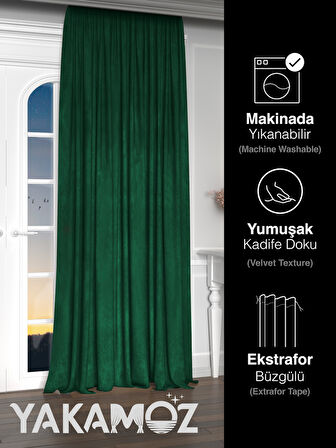 Yakamoz Kadife Görünüm Zümrüt Yeşili Ada Fon Perde Ekstraforlu Velvet Touch Serisi