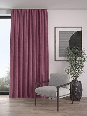 Kadife Dokulu Ekstrafor Büzgülü Lavanta Pembesi Yüksek Kalite Fon Perde Tek Kanat