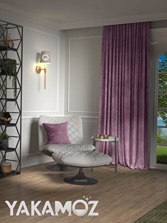 Yakamoz Kadife Görünüm Lavanta Pembesi Ada Fon Perde Ekstraforlu Velvet Touch Serisi