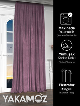 Yakamoz Kadife Görünüm Lavanta Pembesi Ada Fon Perde Ekstraforlu Velvet Touch Serisi