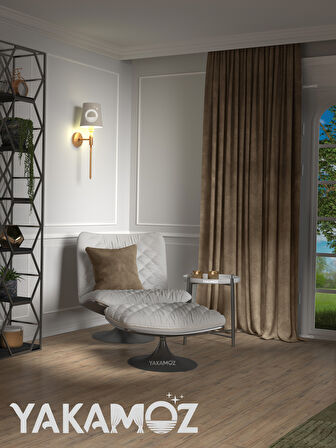 Yakamoz Kadife Görünüm Kaju Rengi Ada Fon Perde Ekstraforlu Velvet Touch Serisi