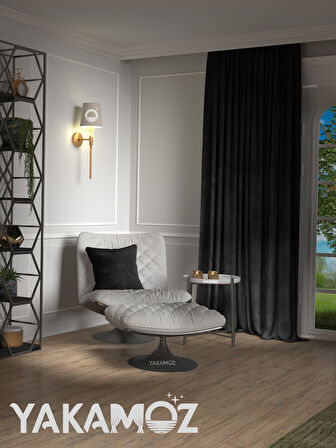 Yakamoz Kadife Görünüm Siyah Ada Fon Perde Ekstraforlu Velvet Touch Serisi