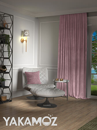 Yakamoz Kadife Görünüm Tatlı Pembe Ada Fon Perde Ekstraforlu Velvet Touch Serisi