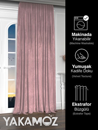 Yakamoz Kadife Görünüm Tatlı Pembe Ada Fon Perde Ekstraforlu Velvet Touch Serisi
