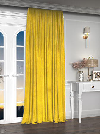 Yakamoz Kadife Görünüm Güneş Sarısı Ada Fon Perde Ekstraforlu Velvet Touch Serisi