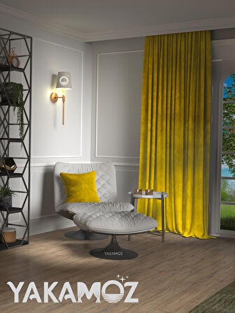 Yakamoz Kadife Görünüm Güneş Sarısı Ada Fon Perde Ekstraforlu Velvet Touch Serisi