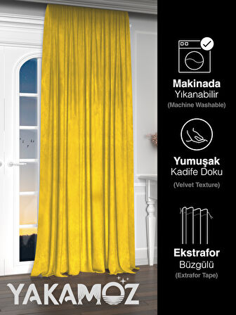 Yakamoz Kadife Görünüm Güneş Sarısı Ada Fon Perde Ekstraforlu Velvet Touch Serisi