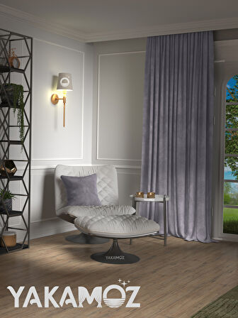 Yakamoz Kadife Görünüm Gümüş Grisi Ada Fon Perde Ekstraforlu Velvet Touch Serisi