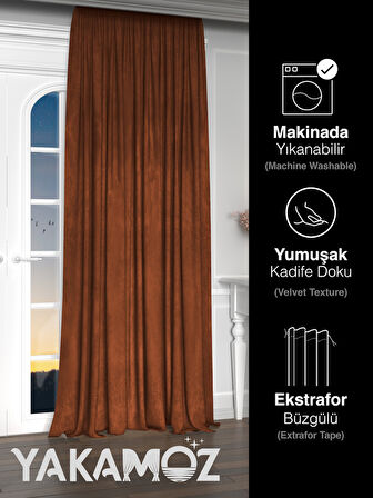 Yakamoz Kadife Görünüm Kiremit Renk Ada Fon Perde Ekstraforlu Velvet Touch Serisi