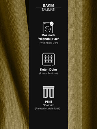 Favolli Yağ Yeşili Pileli Keten Dokulu Fon Perde 