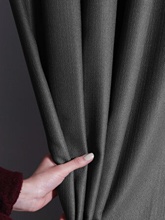 Favolli Koyu Gri Renk Pileli Keten Dokulu Fon Perde 