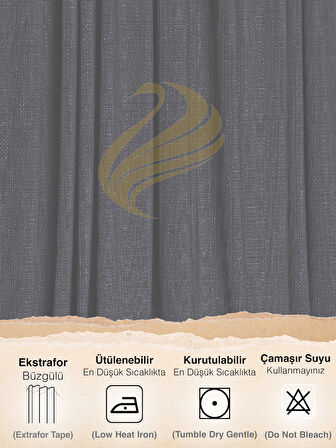 Demor Home Gece Siyahı Keten Dokulu Pileli Yüksek Kalite Fon Perde