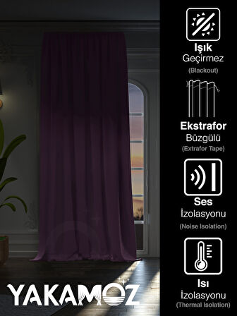 Yüksek Kalite Lila Rengi Karartma Blackout Fon Perde Ekstrafor Büzgülü Tek Kanat Dark Touch Serisi