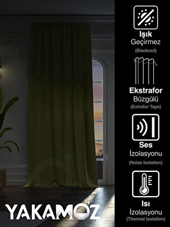 Yüksek Kalite Haki Yeşili Karartma Blackout Fon Perde Ekstrafor Büzgülü Tek Kanat Dark Touch Serisi