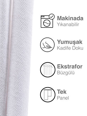 Kadife Dokulu Beyaz Ada Fon Perde Ekstrafor Büzgülü