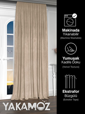 Yakamoz Kadife Görünüm Kum Beji  Ada Fon Perde Ekstraforlu Velvet Touch Serisi