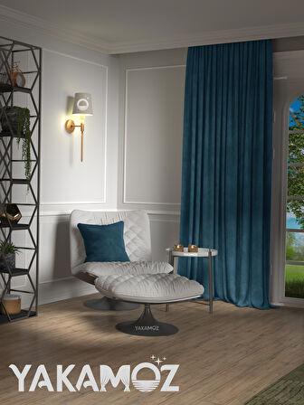 Yakamoz Kadife Görünüm Güvercin Mavisi Ada Fon Perde Ekstraforlu Velvet Touch Serisi
