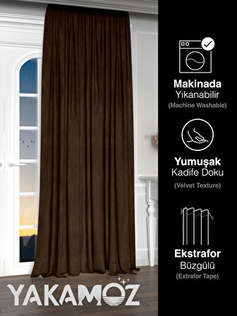 Yakamoz Kadife Görünüm Çikolata Kahvesi Ada Fon Perde Ekstraforlu Velvet Touch Serisi