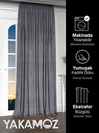 Yakamoz Kadife Görünüm Karanlık Gri Ada Fon Perde Ekstraforlu Velvet Touch Serisi