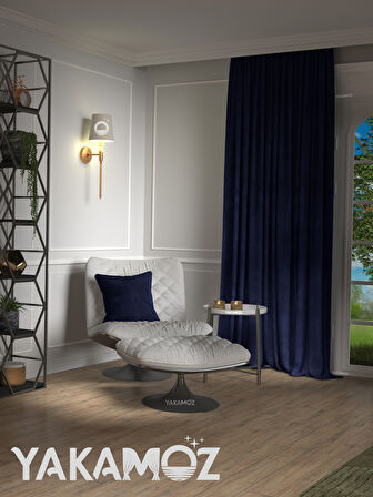 Yakamoz Kadife Görünüm Lacivert Ada Fon Perde Ekstraforlu Velvet Touch Serisi