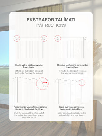PERLE Ekru Renk Keten Dokulu Fon Perde Ekstrafor Büzgülü