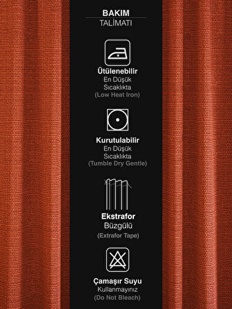 PERLE Kiremit Rengi Keten Dokulu Fon Perde Ekstrafor Büzgülü