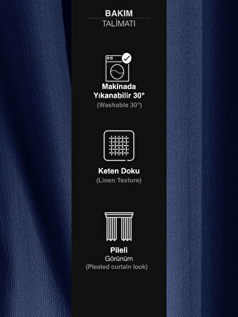 Favolli Lacivert Renk Pileli Keten Dokulu Fon Perde 