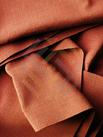 Favolli Kiremit Rengi Pileli Keten Dokulu Fon Perde 