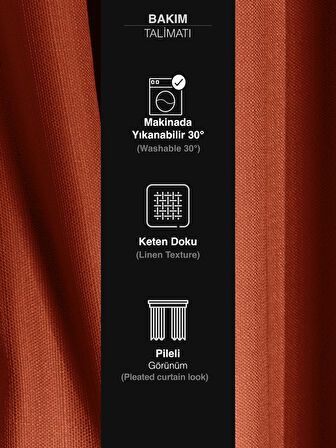 Favolli Kiremit Rengi Pileli Keten Dokulu Fon Perde 