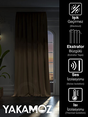 Yüksek Kalite Açık Kahve Karartma Blackout Fon Perde Ekstrafor Büzgülü Tek Kanat Dark Touch Serisi