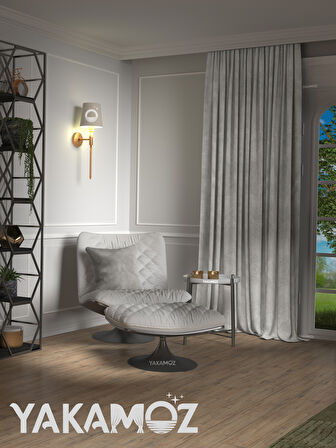 Yakamoz Kadife Görünüm Açık Gri Ada Fon Perde Ekstraforlu Velvet Touch Serisi