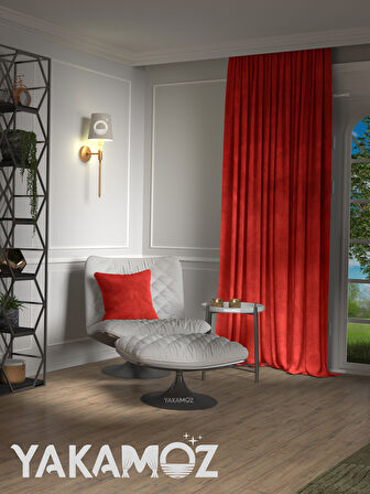 Yakamoz Kadife Görünüm Kırmızı Ada Fon Perde Ekstraforlu Velvet Touch Serisi