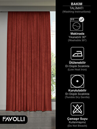 FAVOLLİ Kadife Dokulu Kiremit Rengi Ada Fon Perde Ekstrafor Büzgülü Dream Series