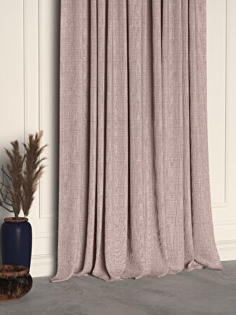 Demor Home Pudra Pembe Keten Dokulu Pileli Yüksek Kalite Fon Perde