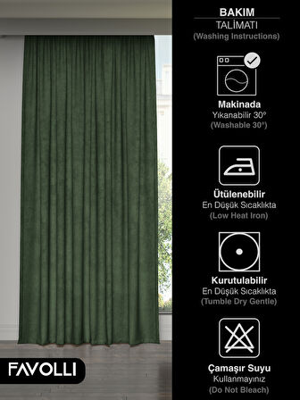 FAVOLLİ Kadife Dokulu Zeytin Yaprağı Rengi Ada Fon Perde Ekstrafor Büzgülü Dream Series