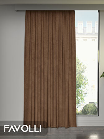FAVOLLİ Kadife Dokulu Kahverengi Ada Fon Perde Ekstrafor Büzgülü Dream Series