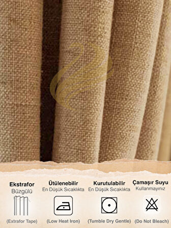 Demor Home Bej Renk Keten Dokulu Pileli Yüksek Kalite Fon Perde