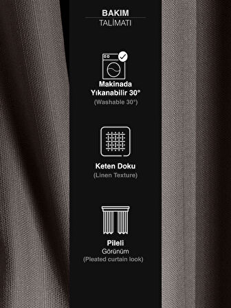 Favolli Gri Renk Pileli Keten Dokulu Fon Perde 