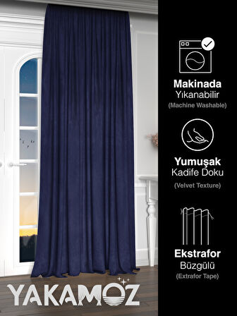 Yakamoz Kadife Görünüm Lacivert Ada Fon Perde Ekstraforlu Velvet Touch Serisi