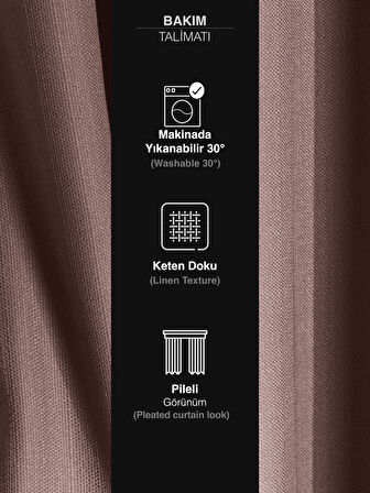 PERLE Açık Pembe Keten Dokulu Fon Perde Ekstrafor Büzgülü
