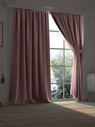 Yüksek Kalite Pudra Pembe Karartma Blackout Fon Perde Ekstrafor Büzgülü Tek Kanat