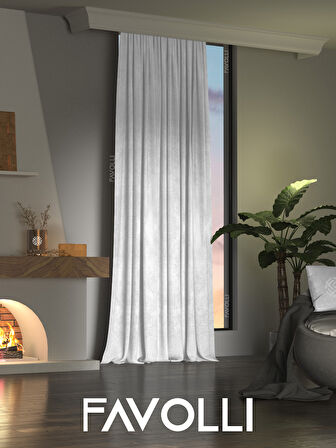 Kadife Dokulu Beyaz Ada Fon Perde Ekstrafor Büzgülü Dream Series