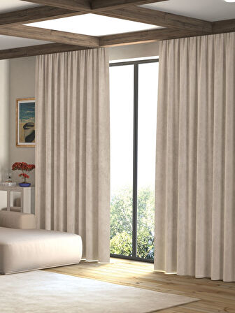 Kadife Dokulu Gri Ada Fon Perde Ekstrafor Büzgülü