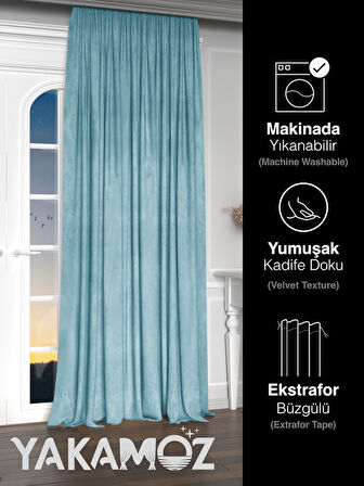 Yakamoz Kadife Görünüm Nil Yeşili Ada Fon Perde Ekstraforlu Velvet Touch Serisi