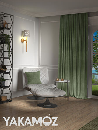 Yakamoz Kadife Görünüm Çağla Yeşili Ada Fon Perde Ekstraforlu Velvet Touch Serisi