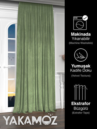 Yakamoz Kadife Görünüm Çağla Yeşili Ada Fon Perde Ekstraforlu Velvet Touch Serisi