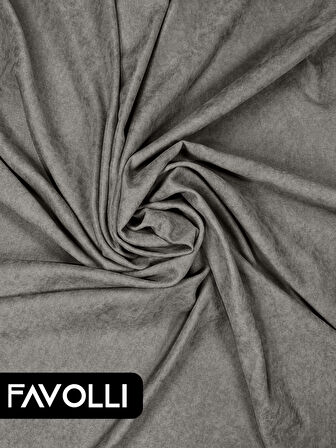 FAVOLLİ Kadife Dokulu Gri Ada Fon Perde Ekstrafor Büzgülü Dream Series