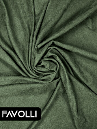 FAVOLLİ Kadife Dokulu Zeytin Yaprağı Rengi Ada Fon Perde Ekstrafor Büzgülü Dream Series