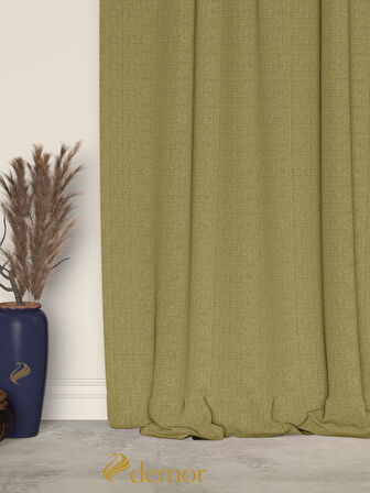 Demor Home Zeytin Yeşili Keten Dokulu Pileli Yüksek Kalite Fon Perde